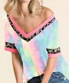Bibi Chloe Tie Dye & Leopard Top In Multicolor In Multi