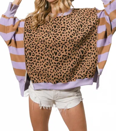 Bibi Chris Cheetah Top In Camel/purple In Animal Print