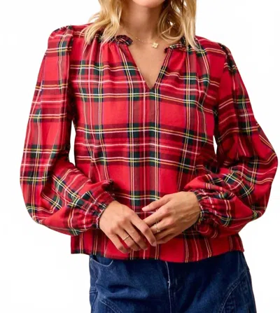 Bibi Christmas Plaid Balloon Sleeved Top In Red In Neutral