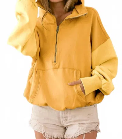 Bibi Color Block Elastic Hem Fleece Hoodie In Apricot In Yellow