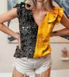 BIBI COLOR BLOCK SEQUIN TOP IN BLACK/GOLD
