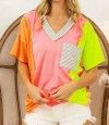 Bibi Women's Color Block V-neck Top In Coral/pink/n. Yell In Multi