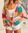 Bibi Color Checker Sweater Cardigan In Oatmeal Multi In Multi