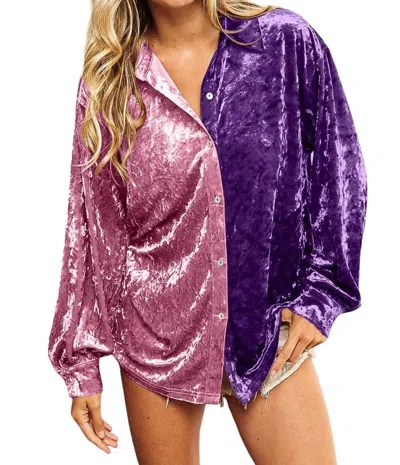 Bibi Contrast Button Up Long Sleeve Shirt In Lavender/purple In Multi