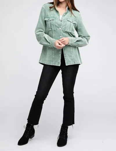 Bibi Corduroy Buttoned Down Jacket In Olive In Green