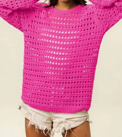 Bibi Crew Neck Open Knit Sweater Top In Fuchsia In Pink