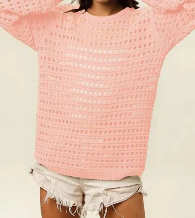 Bibi Crew Neck Open Knit Sweater Top In Pink