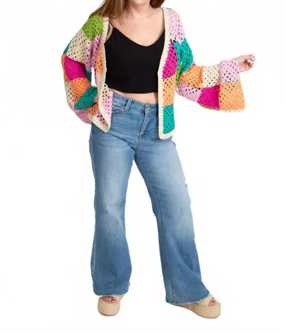 Bibi Crochet Open Cardigan In Multicolor