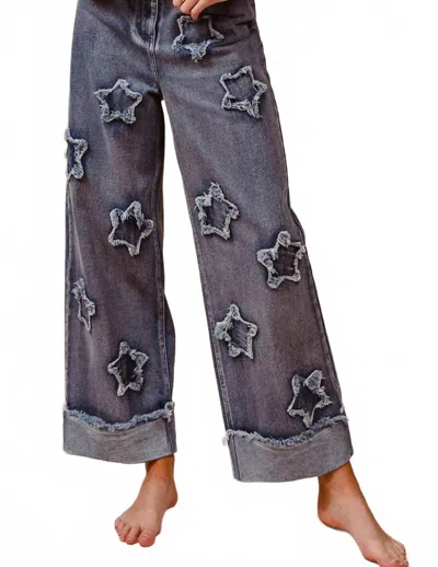 Bibi Denim Washed Star Patched Jeans In Medium Wash In Gray