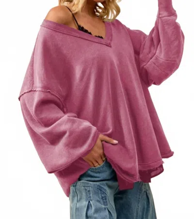 Bibi Desert Dreamer Oversized V-neck Sweatshirt In Dusty Rose In Pink