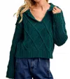 Bibi Diamond Patterned Collared Sweater Top In Hunter In Green