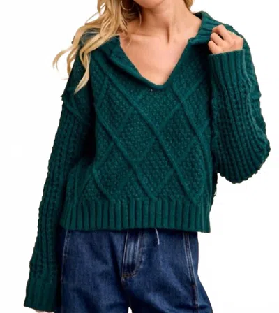Bibi Diamond Patterned Collared Sweater Top In Hunter In Green