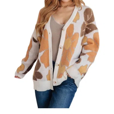 Bibi Exquisitely Mod Floral Cardigan In Mocha In Brown