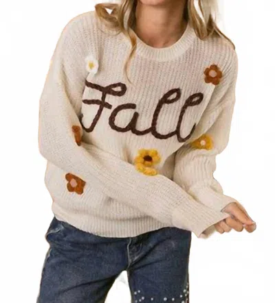 Bibi Fall Yarn Stitching Letter And Flower Applique Sweater In Oatmel In Multi