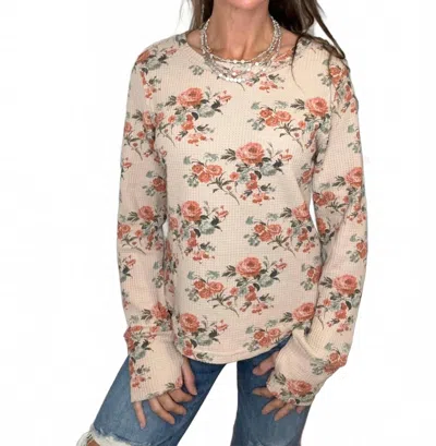 Bibi Fanci Long Sleeve Waffle Knit Top In Tan In Multi