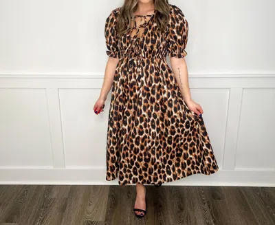 Bibi Feeling Fierce Cotton Smocking Maxi Dress In Leopard In Multi