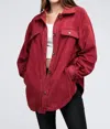 Bibi Fleece Buttoned Down Oversized Jacket In Burgundy In White
