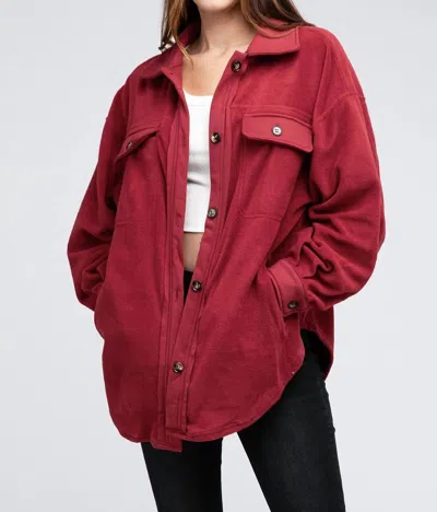 Bibi Fleece Buttoned Down Oversized Jacket In Burgundy In White