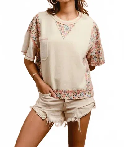 Bibi Floral Patch Pocket Sweater Tee In Beige Floral In Neutral