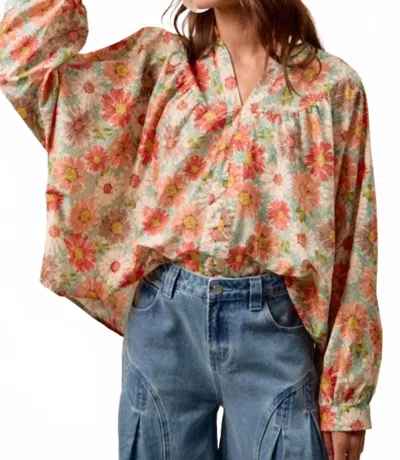 Bibi Flower Printed Dolman Sleeve Top In Multi In Transparent