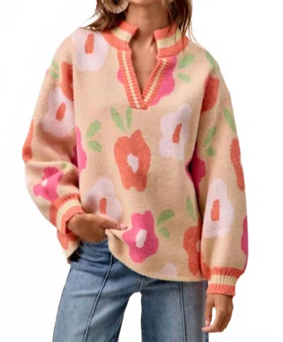 Bibi Flower Printed V Neck Banded Top In Multi