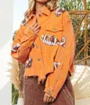 Bibi Football Sequin Embroidery Vintage Washed Corduroy Jacket In Orange In Orange
