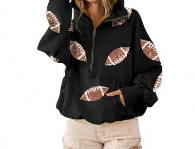 Bibi Football Sequin Half Zip Up Hoodie In Black