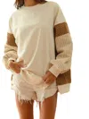 Bibi French Terry With Corduroy Sweater In Taupe Combo In Multi