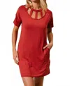 Bibi Front Cutout Mini Tee Dress With Pockets In Ginger In Red