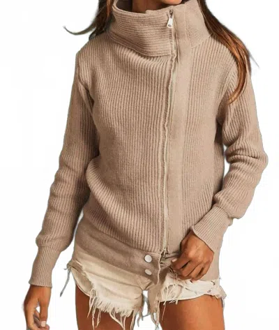 Bibi Front Zip Up High Neck Sweater Jacket In Mocha Latte In Gray