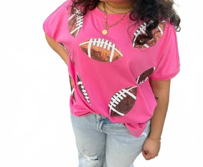 Bibi Game Day Sequin Football Patches Top In Hot Pink