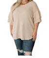 Bibi Handle Ruffle Sleeve Top In White In Beige
