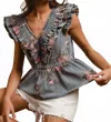 Bibi Harlow V-neck Denim Top In Multi
