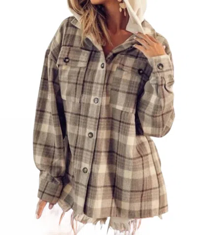 Bibi Hooded Flannel Jacket In Mocha Multi In Brown