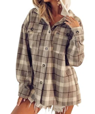 Bibi Hooded Flannel Jacket In Mocha Multi In Brown