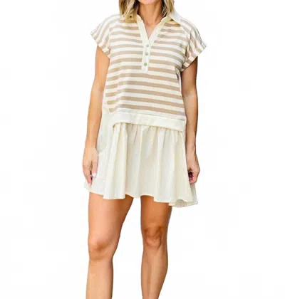 Bibi Indie Raglan Sleeves Dress In Beige In White