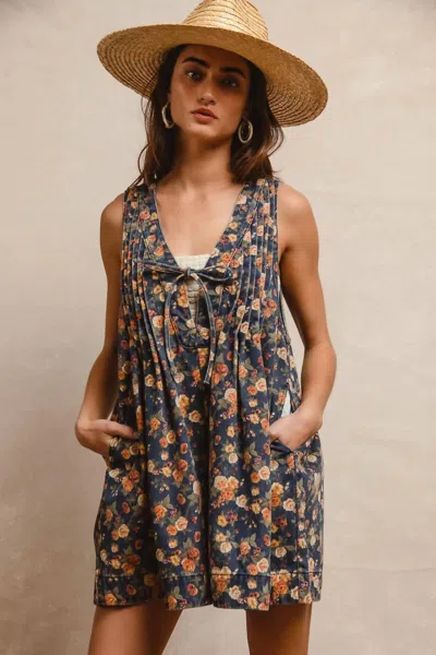 Bibi Jaylee Floral Romper In Denim In Multi
