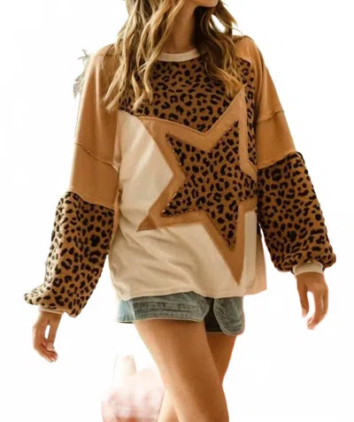 Bibi Jeanna Knit Mixed Top In Leopard In Multi