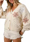 Bibi Jeweled Flower Cardigan In Ivory In Gray