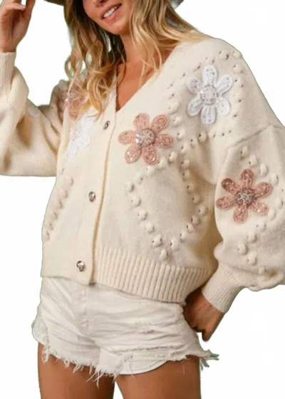 Bibi Jeweled Flower Cardigan In Ivory