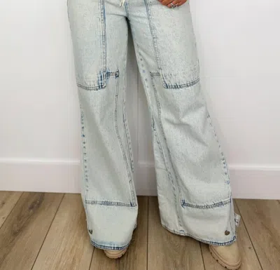 Bibi Keep It Real High-rise Cotton Blend Wide Leg Jeans In Light Wash Denim In Green