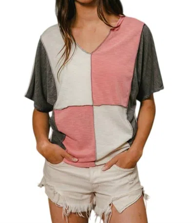 Bibi Kendra Color Block Top In Coral/charcoal In Multi