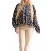 Bibi Lacey Floral Crewneck Top In Denim In Multi