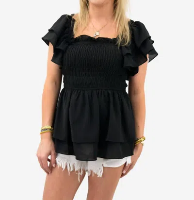 Bibi Layered Ruffle Sleeve Smocked Top In Black