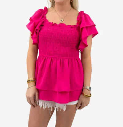 Bibi Layered Ruffle Sleeve Smocked Top In Fuchsia In Pink