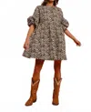 Bibi Leopard Denim Dress In Off White Leopard In Brown