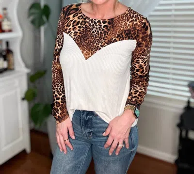 Bibi Leopard Yoke Top In Leopard Print/ White