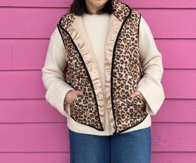 Bibi Lexi Leopard Quilted Vest In Brown In Multi