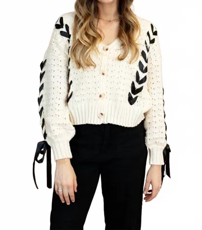 Bibi Lexie Cropped V-neck Cardigan In Ecru In White