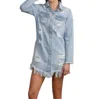 Bibi Long Denim Jacket With Big Ripped Point In Washed In Multi